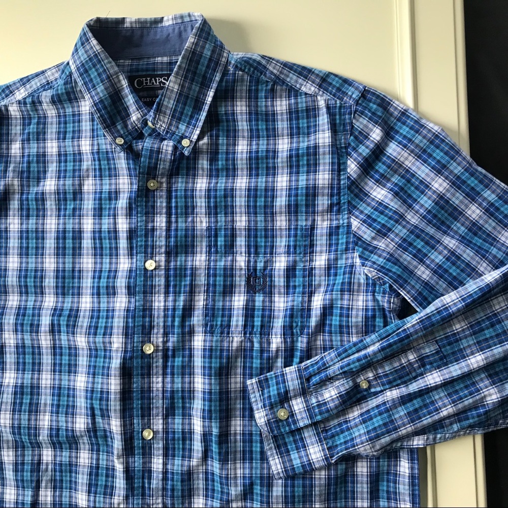 Men’s chaps blue plaid dress shirt large